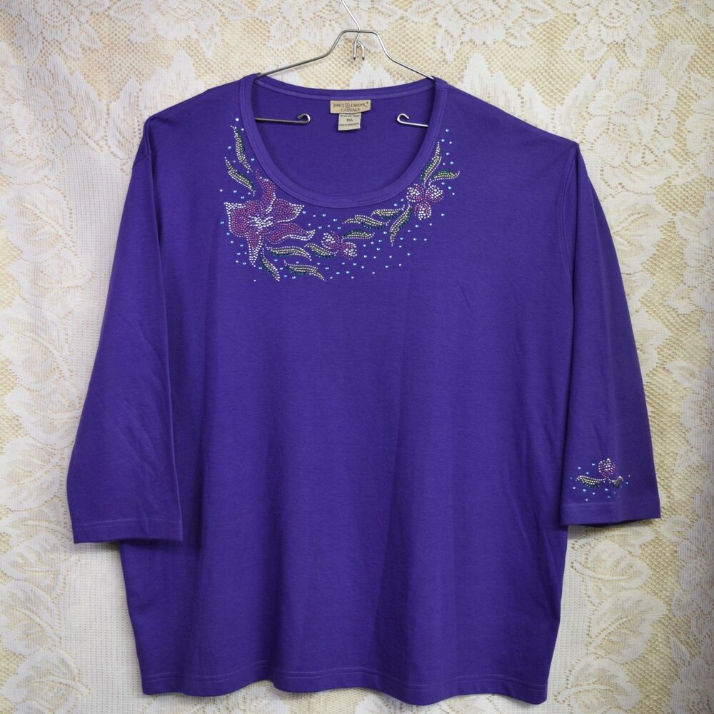 Isaacs Designs Casual Womens Plus Size 3XL Embellished Rhinestone Shirt Blouse